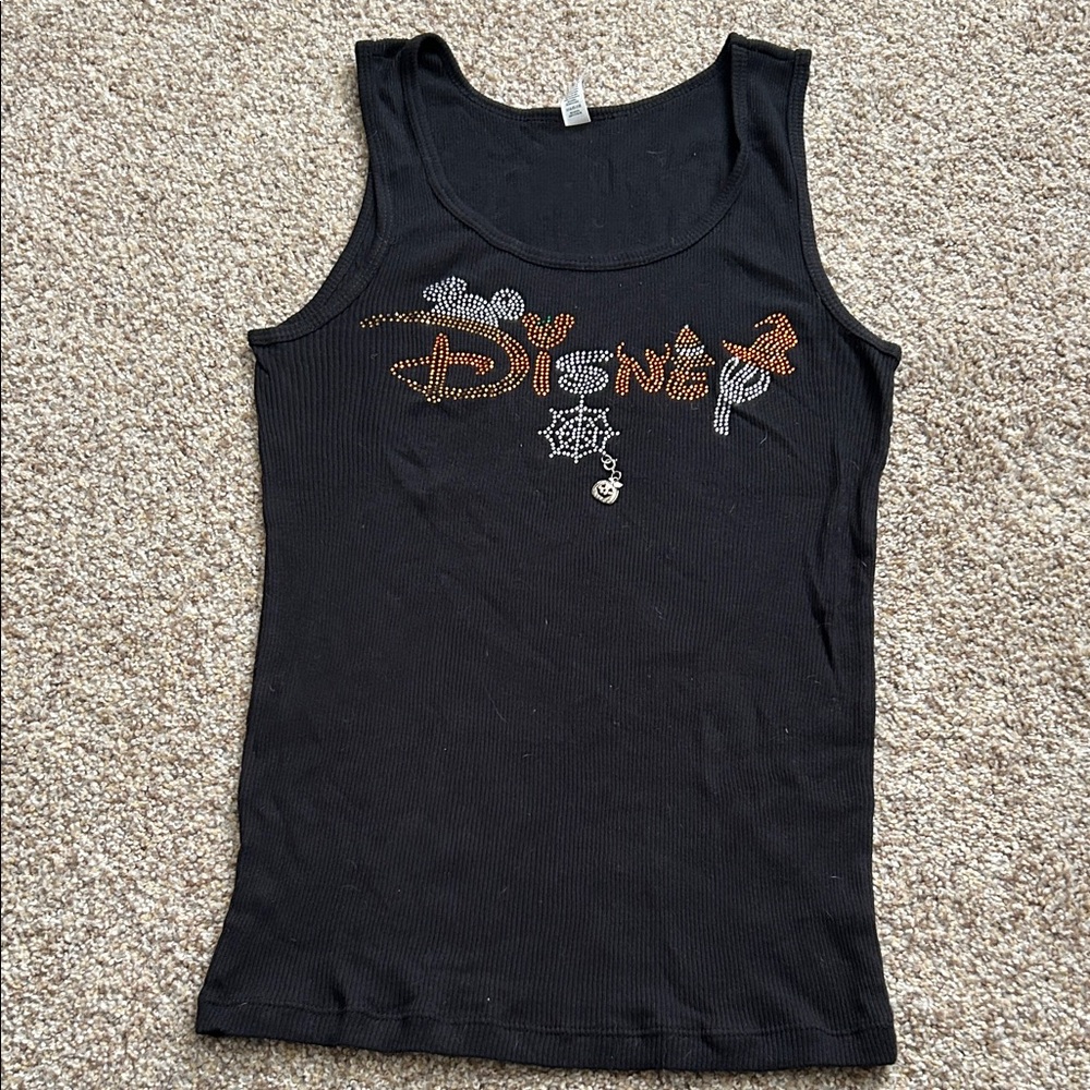 Disney women’s Black Tank with Orange and Silver Rhinestone Details SZ: M